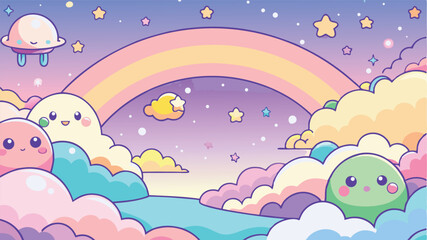 Cute kawaii pastel rainbow cloud sky fantasy
