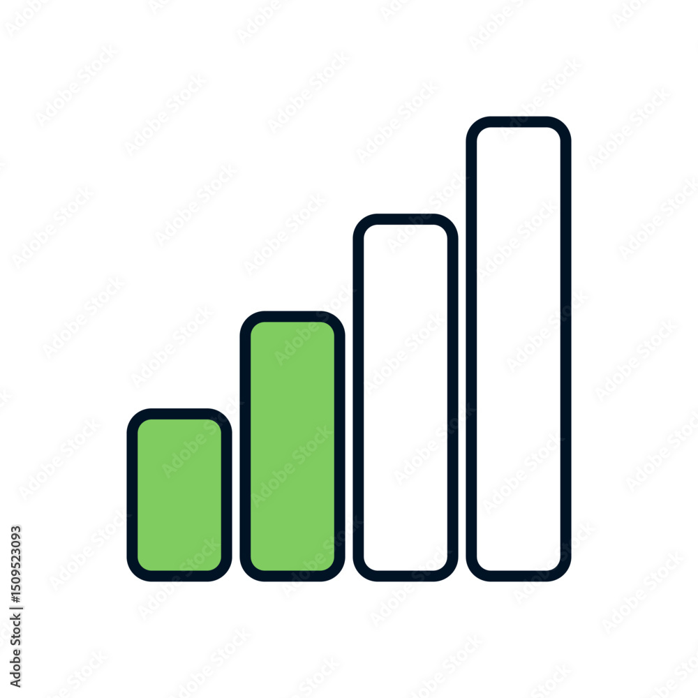 Poster minimal connection indicator icon with two filled green signal bars and clean outline