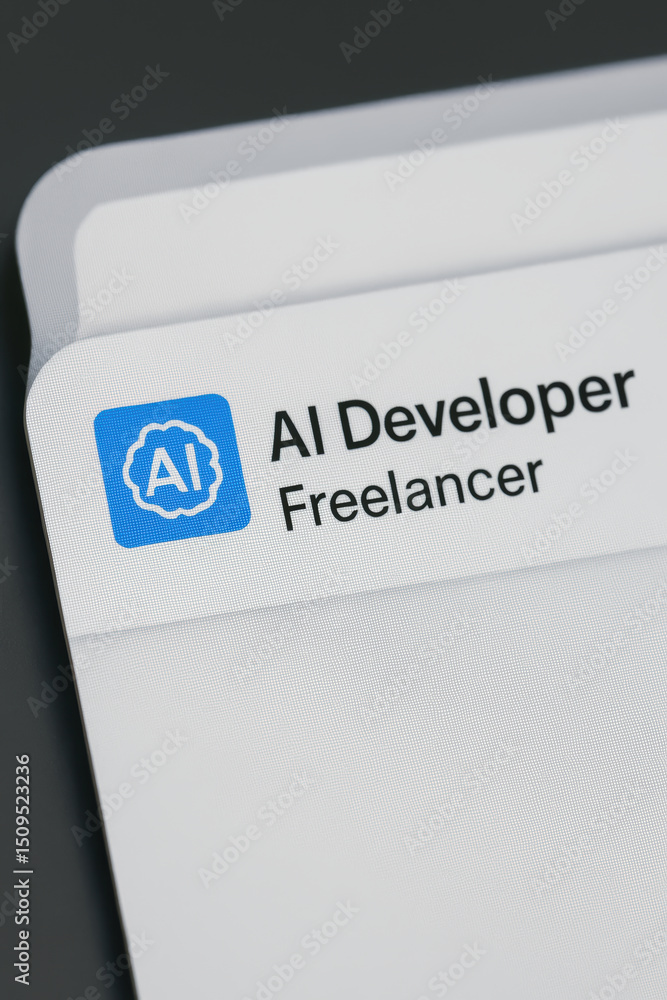 Aufkleber ai developer freelancer text on computer screen with blue icon for technology and digital work conce