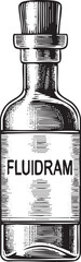 vintage bottle with the word ‘FLUIDRAM’ prominently displayed.