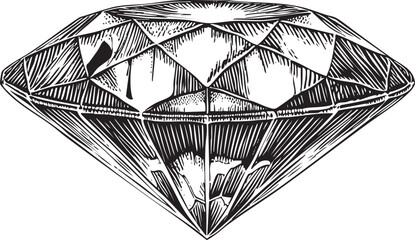 detailed black and white depicts a radiant gemstone showcasing its multifaceted form.