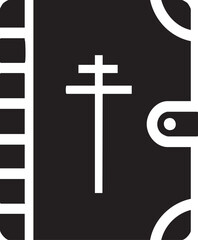 Fototapeta premium stylized black and white depicts a book with a cross on its cover.