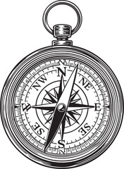 vintage compass displays cardinal directions on a circular face.