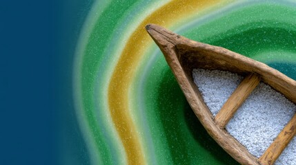 Serene Wooden Boat on Swirling Green   Gold Water