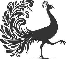 Naklejka premium Black vector design silhouette of a peacock drawing