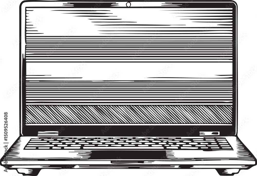Poster sleek laptop sits open on a dark surface displaying a screen.