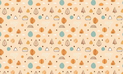 Modern Iconic Pattern Design with Line Elements Cream and Brown Palette