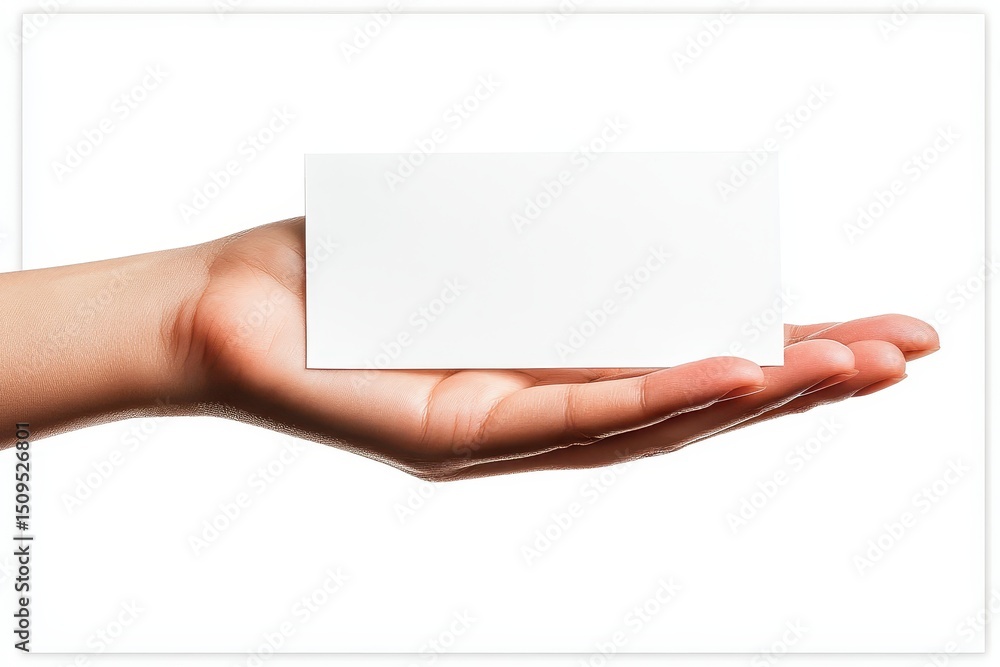 Aufkleber hand holds blank business card with plain background in a minimalistic setting ideal for mockup or d
