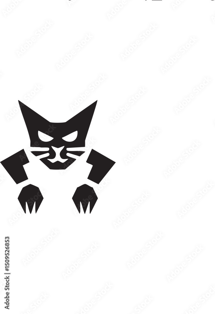 Poster stylized black cat face with sharp features.