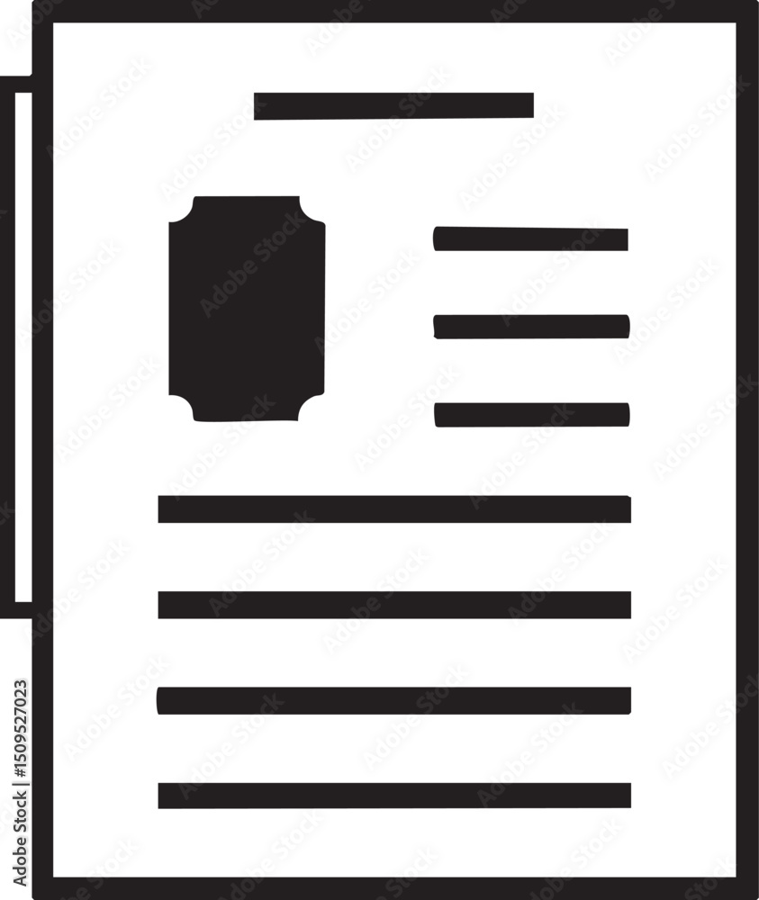 Poster black document with horizontal lines and a rectangular cutout.