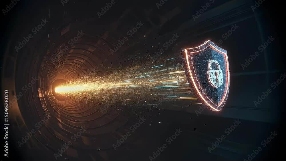 Aufkleber digital security shield data protection in cyber space through network tunnel