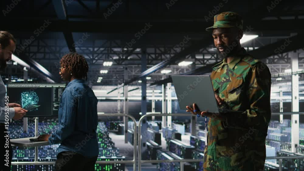 Poster army information technology specialist in data center troubleshooting military computer systems and 