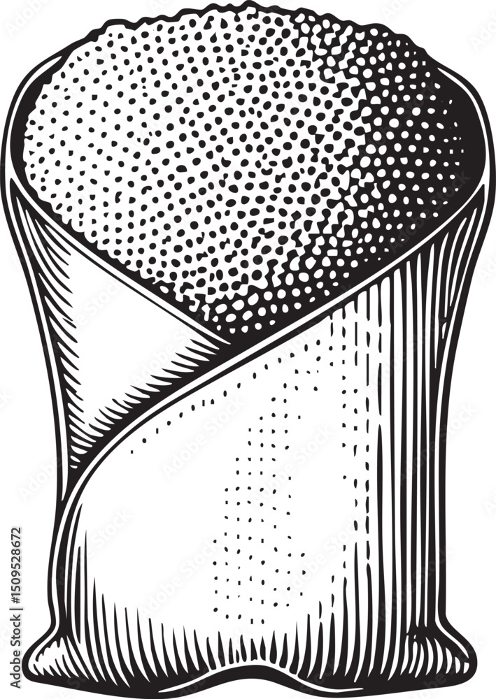 Poster detailed depicts a textured rounded container filled with small scattered particles.