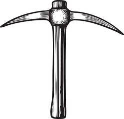 black and white pickaxe rests on a textured surface.