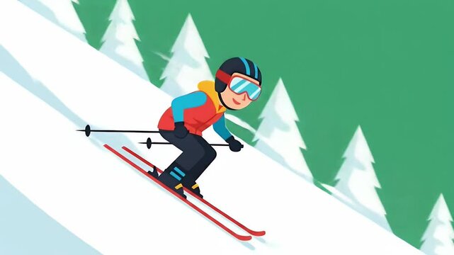Person Skiing Down Snowy Mountain Slope in Winter Illustration