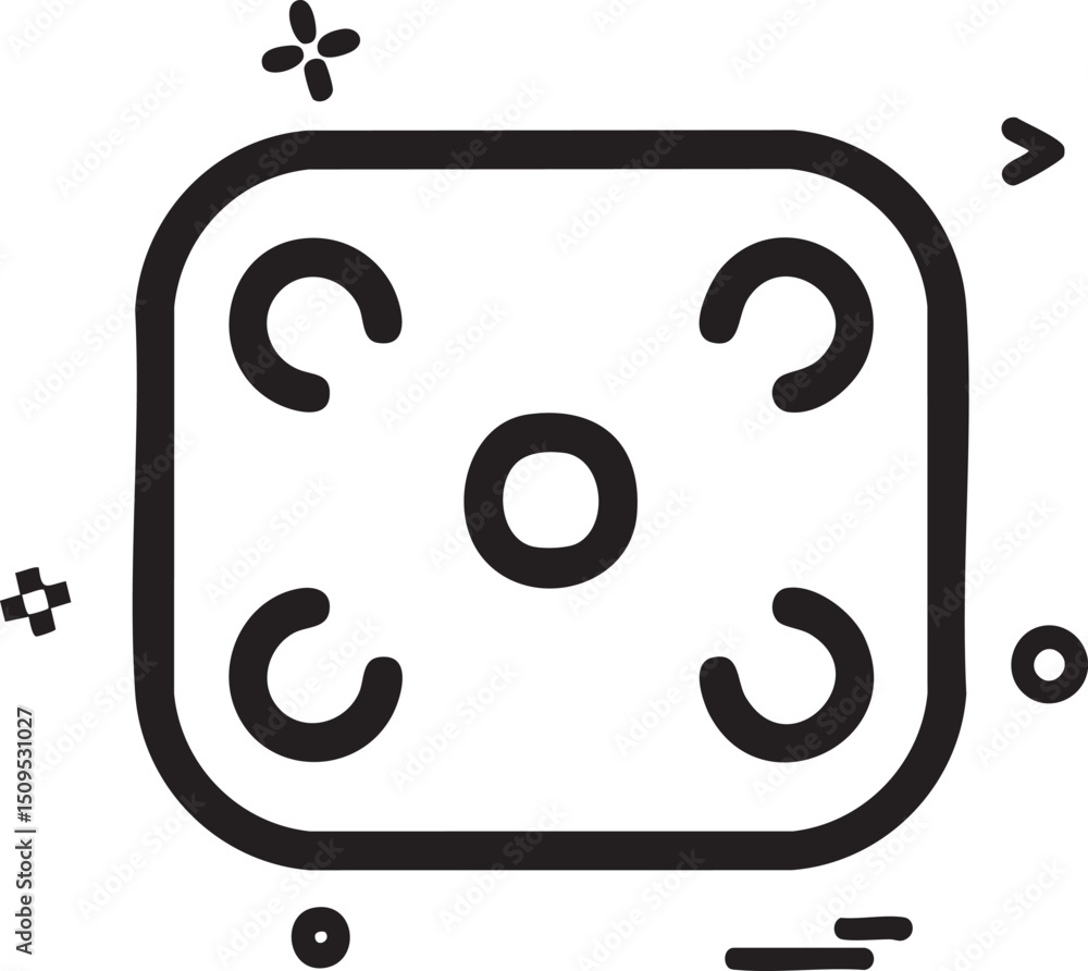 Poster simple outlined square contains five circular shapes arranged in a curved .