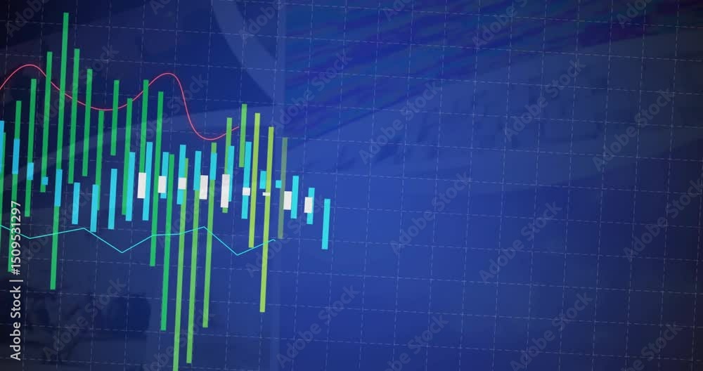 Aufkleber blue grid initiating bars migrating rightward red trend line and connector line mapping tech peaks
