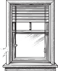 wooden window with blinds is shown against a light background.