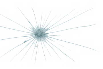Radial glass fracture pattern branching from central impact point, spider web-like cracks spreading across transparent surface