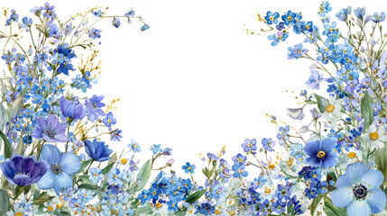  Floral Frame of Forget-Me-Nots, Anemones, and Various Wildflowers on Transparent Background
