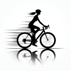 Obraz premium Black bicycle rider figure with motion effect on bright white backdrop for World Bicycle Day in minimalist vector art