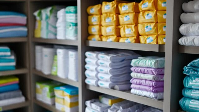 Organized retail shelves stocked with baby supplies