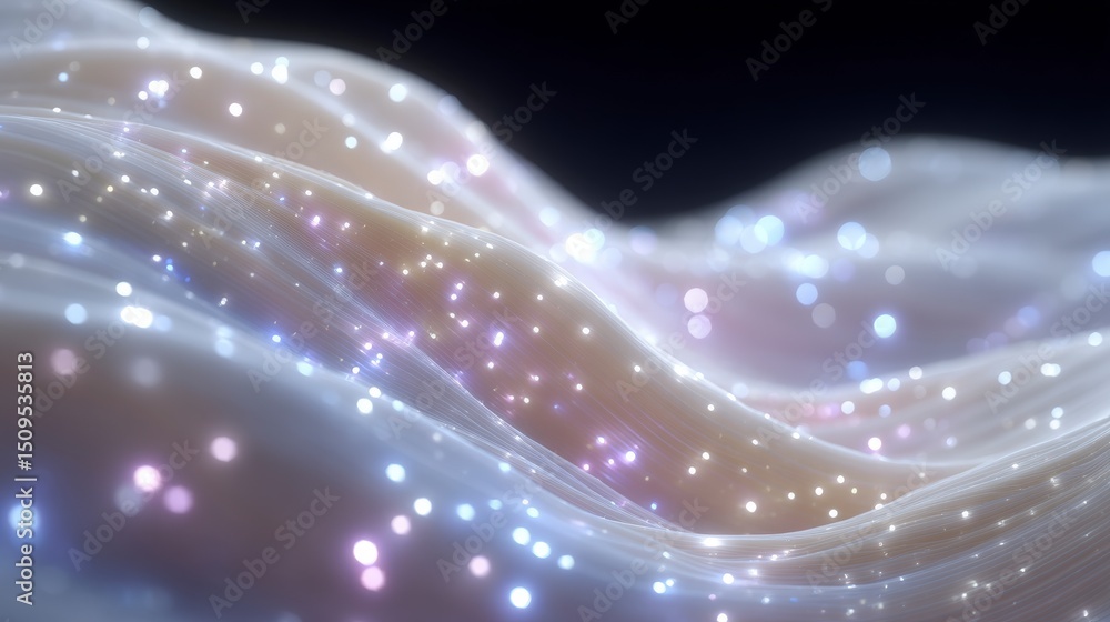 Poster luminous particle waves abstract digital art background