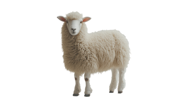  Fluffy Sheep Standing on Transparent Background
