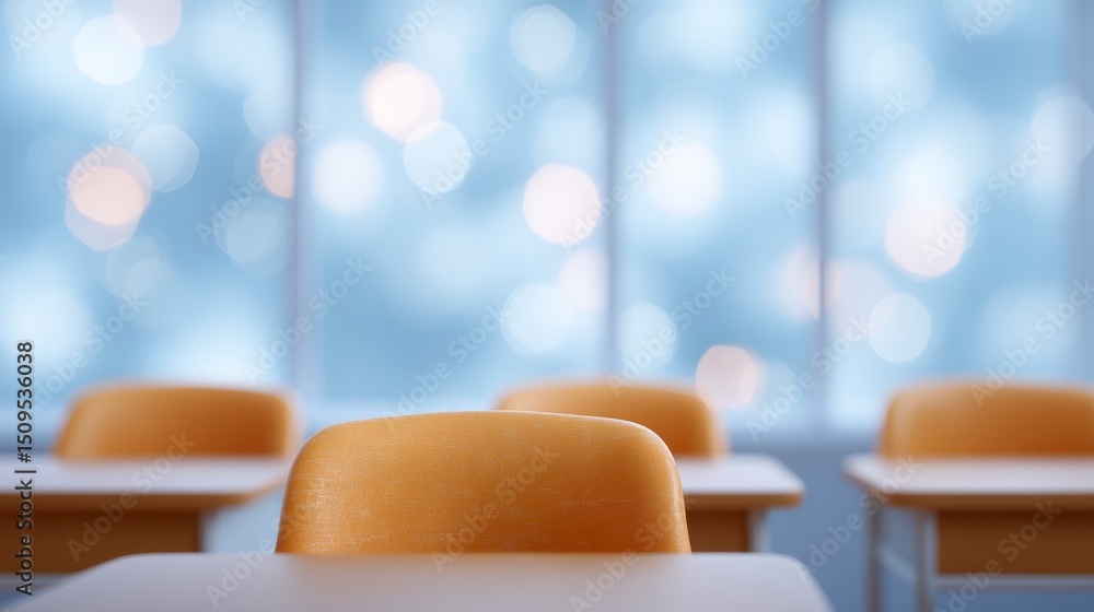 Poster empty classroom desks and chairs soft lighting bokeh background