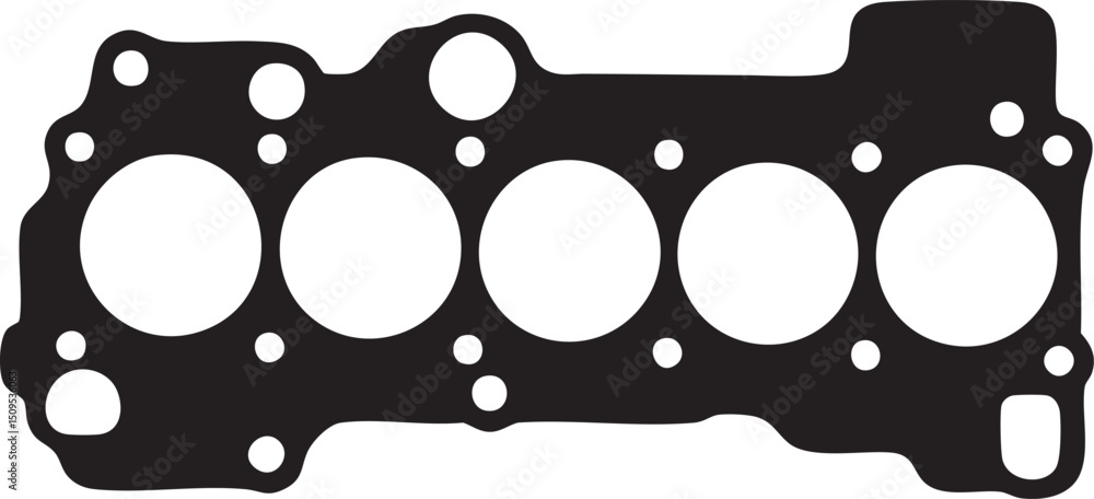 Poster black gasket displays six circular openings on a rectangular surface.