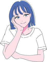 頬杖をついて笑顔で見つめる女性のイラスト