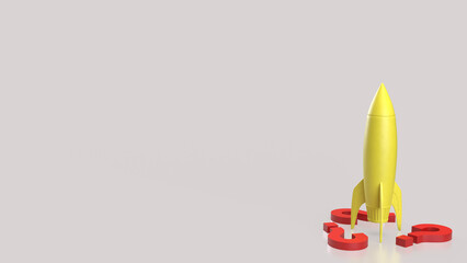 The Yellow rocket and red Question mark for startup concept 3d Rendering.