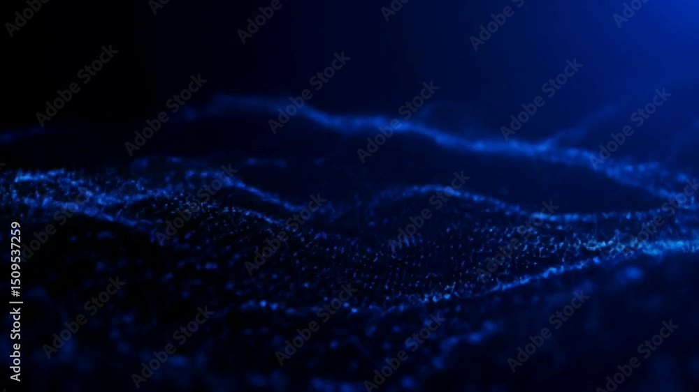 Poster abstract blue particle wave digital art background texture design