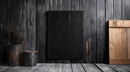 Dark Wood Background Mockup Black Sign Rustic