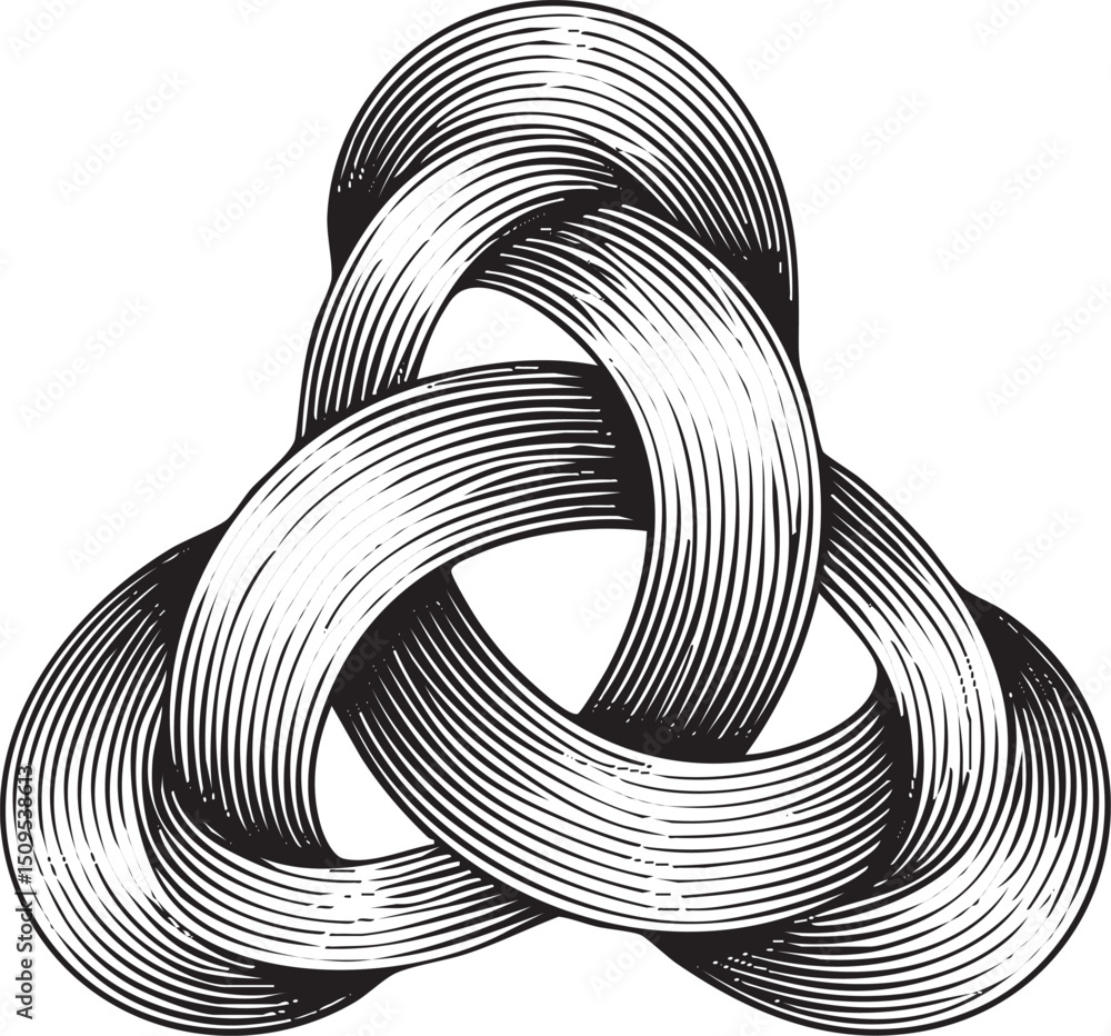 Poster three intertwined circles create a complex interwoven .