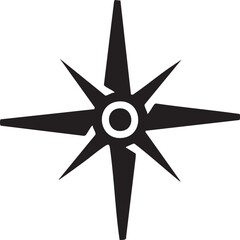 Fototapeta premium stylized black compass rose points towards a central circle.
