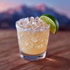 Sunset Margarita Cocktail  Lime  Ice  Salt  Rocks Glass