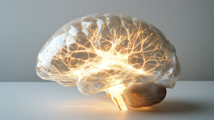 Illuminated Brain Model Displaying Neural Connections