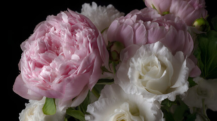 Obraz premium Vintage bouquet of pink peonies and white roses, a timeless floral elegance