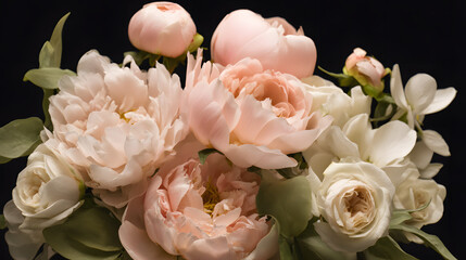 Fototapeta premium Vintage bouquet of pink peonies and white roses, a timeless floral elegance
