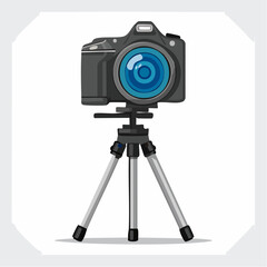 A DSLR camera on a tripod
