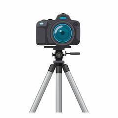 A DSLR camera on a tripod
