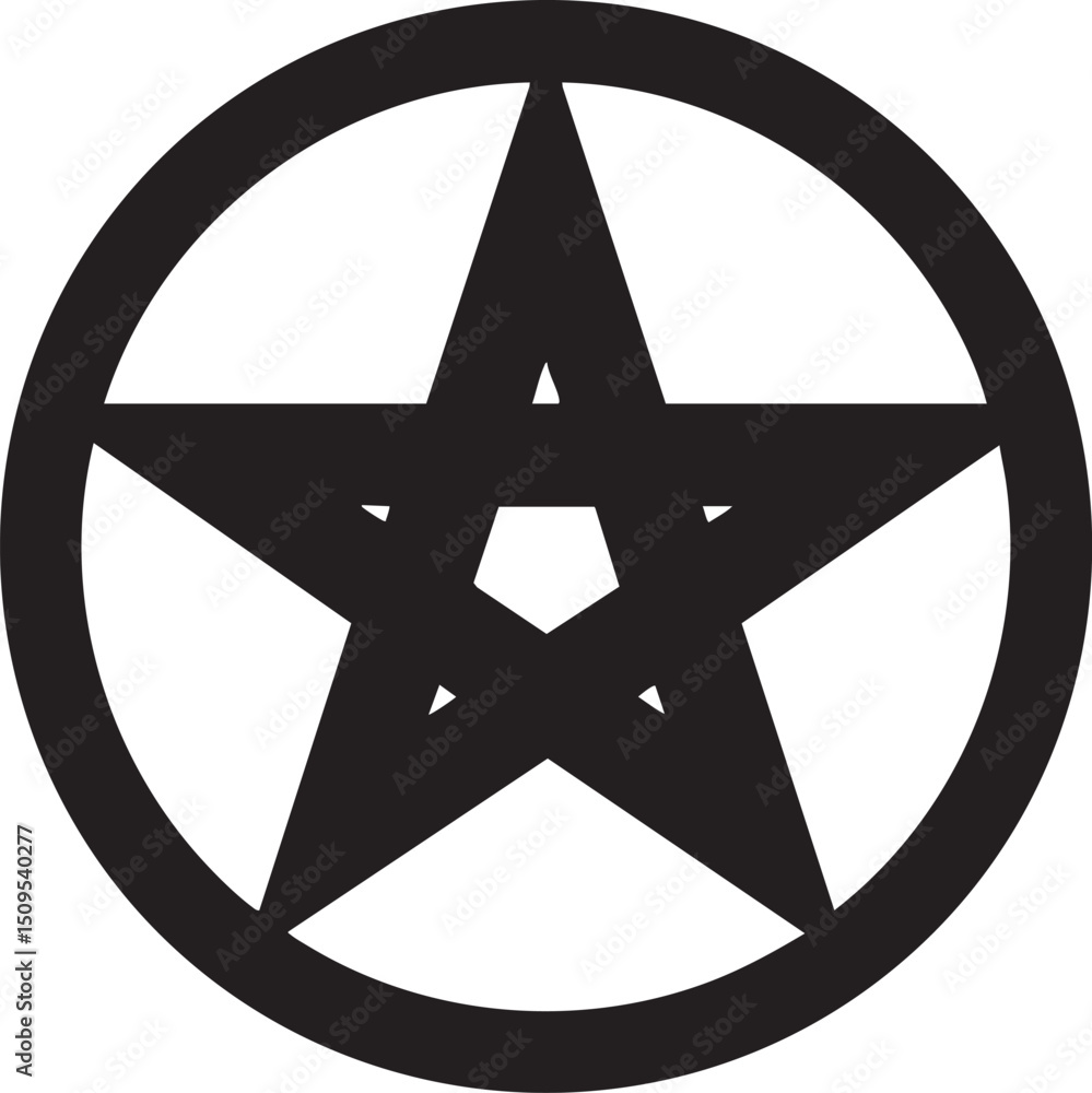 Poster bold black five-pointed star is centered within a circular border.