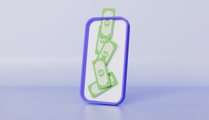 Banknotes on mobile phone, saving online, money transfer, mobile payment, mobile banking, money mobile concept