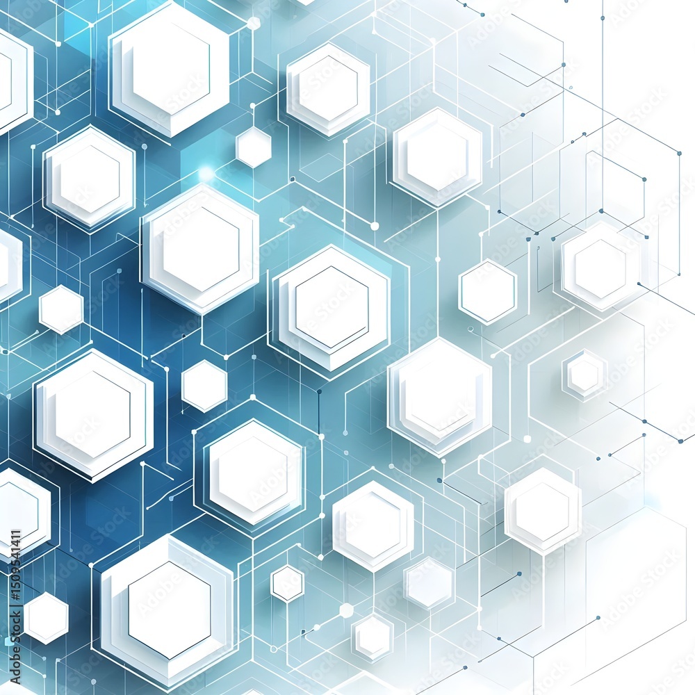 Poster white and blue gradient geometric hexagon pattern used for seamless modern digital template in tech 