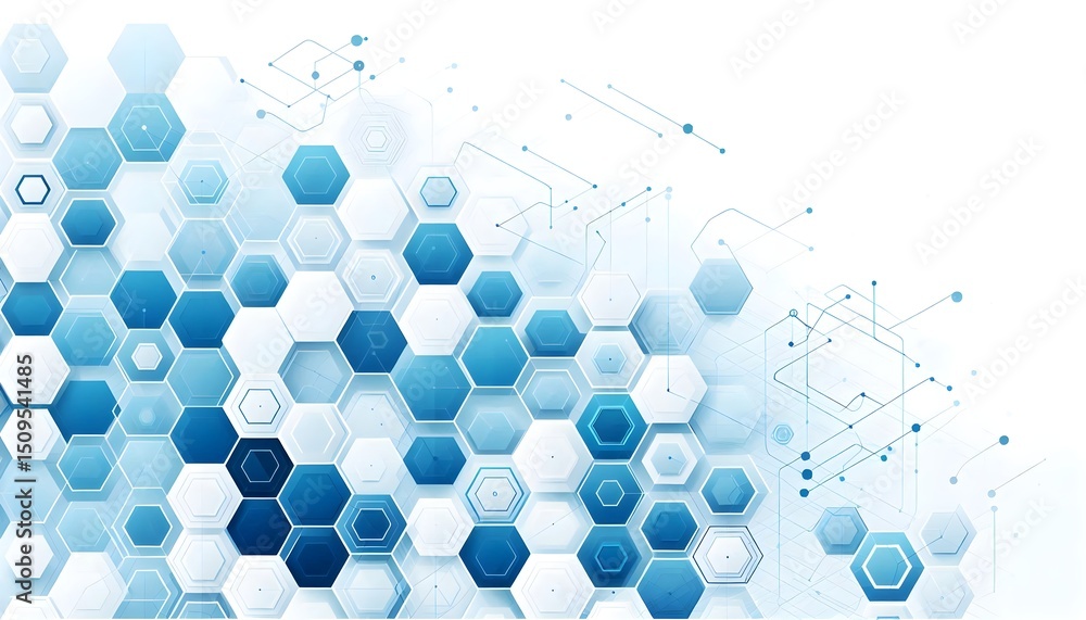 Fototapete tech-inspired seamless hexagonal background with clean blue and white gradient for banner or website