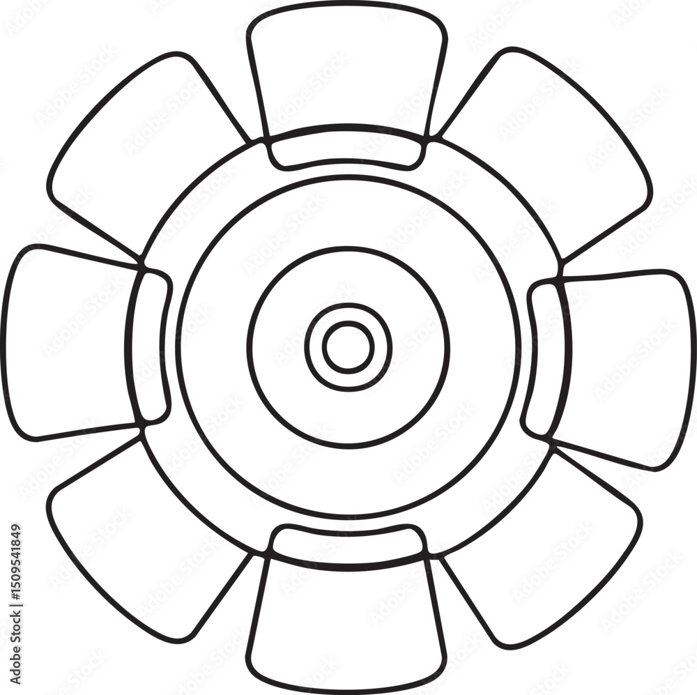 Poster stylized circular featuring radiating lines and a central point.