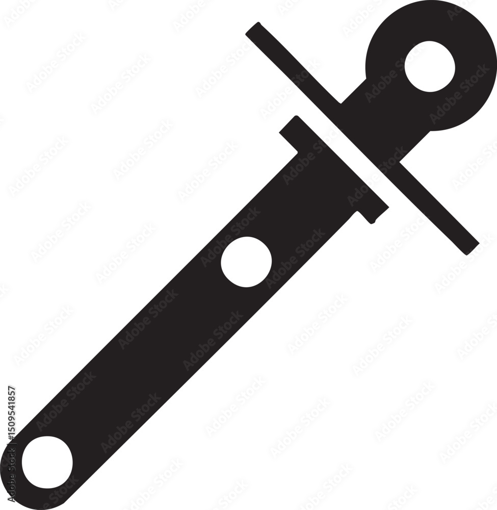 Poster black tool with a handle and a cross-shaped head is depicted in an isolated setting.