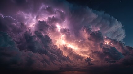 Fototapeta premium Dramatic storm clouds illuminated by lightning strikes during a powerful thunderstorm