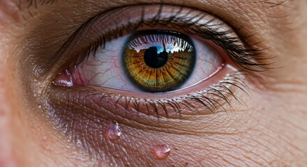 Fototapeta premium Close up of eye with tears rolling down